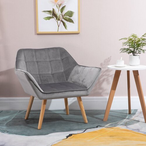 HOMCOM Fotelj v nordijskem slogu iz lesa in z učinkom sivega žameta za dnevno sobo ali pisarno, 64x62x72,5 cm, (20753169) Cene