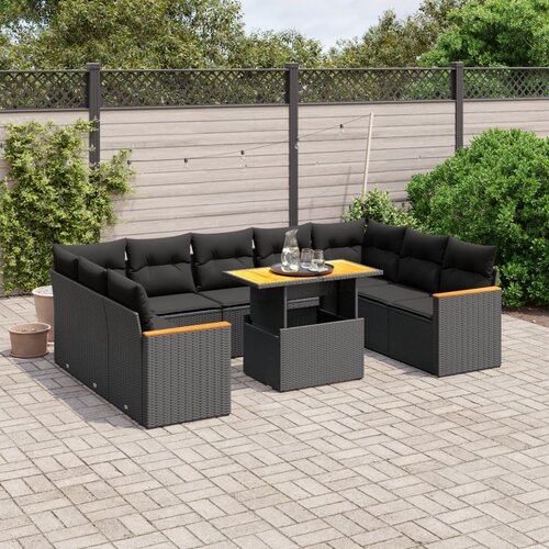 vidaXL 10-dijelni set vrtnih sofa s jastucima crni od poliratana Cijene
