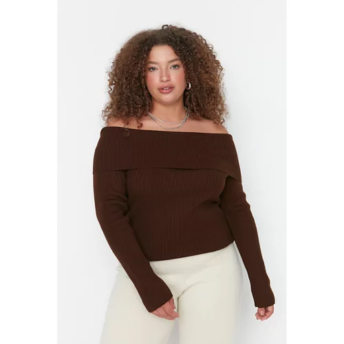 Trendyol Curve Brown Carmen Collar Knitwear Sweater