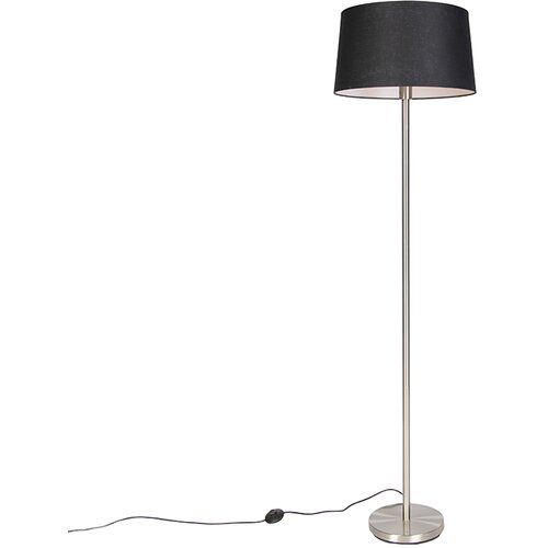 QAZQA Sodobna talna svetilka jeklo s črno senco 45 cm - Simplo Cene