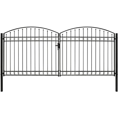 vidaXL dvojna vrata za ograjo zaobljena jeklo 400x200 cm črna Cene