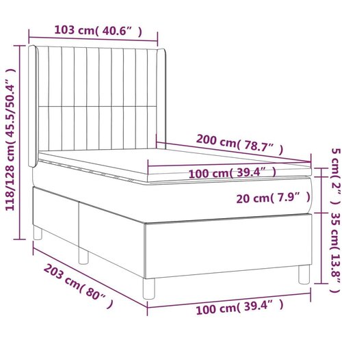  Krevet s oprugama i madracem smeđesivi 100 x 200 cm od tkanine Slike