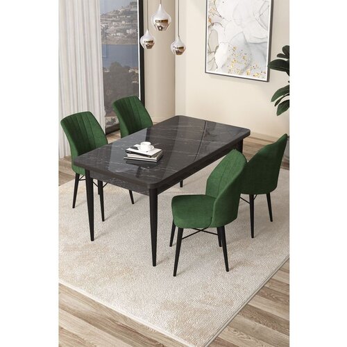 Hanah home arp - black marble, khaki black marblekhaki dining table & chairs set (5 pieces) Cene