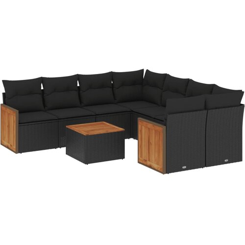 Maison Chic Seti vrtnega pohištva - Vrtna garnitura - Vrtni pohištvo set 9-delna z blazinami črn poli ratan, (21798322) Cene