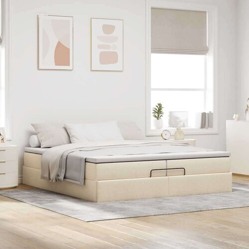  Otomanski okvir kreveta s madracima krem 200x200cm od tkanine Slike