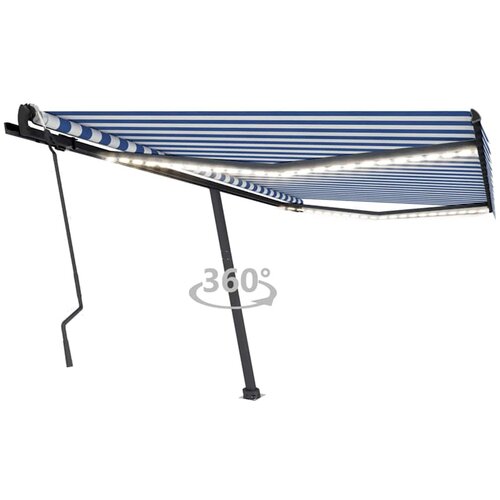 vidaXL ročno zložljiva tenda z led lučkami 400x300 cm modra in bela Cene