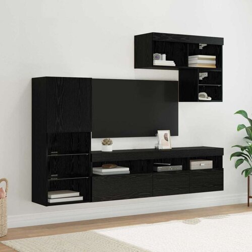 TV stenske enote 6 pcs Črna Orehovina Konstruiran les, (5000112846) Cene
