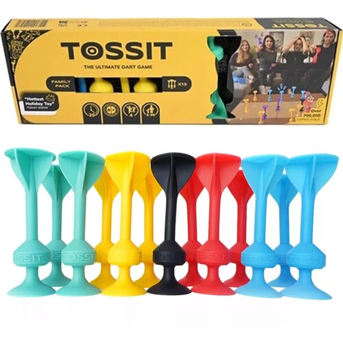 Asmodee Tossit Family Pack &amp;ndash; pikado družabna igra s sesalnimi nastavki v rdeči, turkizni, modri in rumeni barvi Slike
