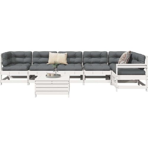 7-dijelni set vrtnih sofa bijeli od masivne borovine Slike