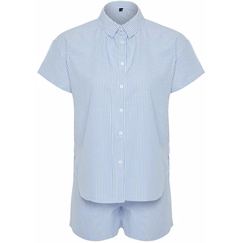 Trendyol Blue Cotton Striped Woven Pajamas Set
