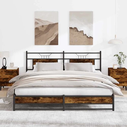 vidaXL Kovinski posteljni okvir brez vzmetnice dimljen hrast 180x200cm Cene