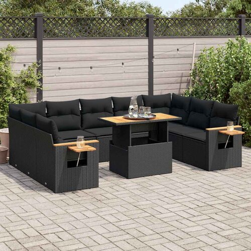  10-dijelni set vrtnih sofa s jastucima crni poliratana bagrem Cijene