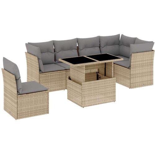 VidaXL 7-dijelni set vrtnih sofa od poliratana s jastucima bež Slike