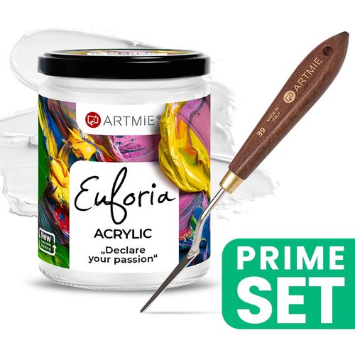 Artmie Euforia titanium bijela akrilna boja i set umjetničkih lopatica Slike