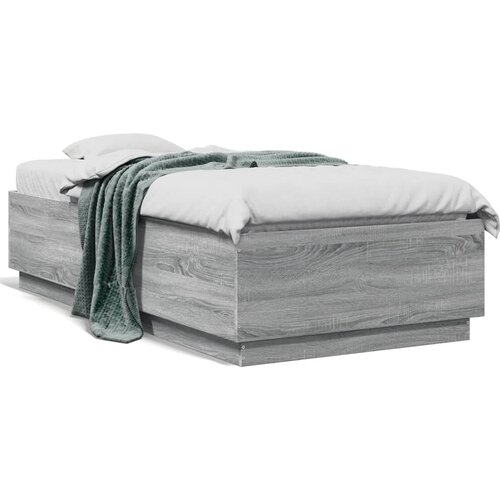 VidaXL Posteljni okvir z LED lučkami siva sonoma 90x190 cm inž. les Slike
