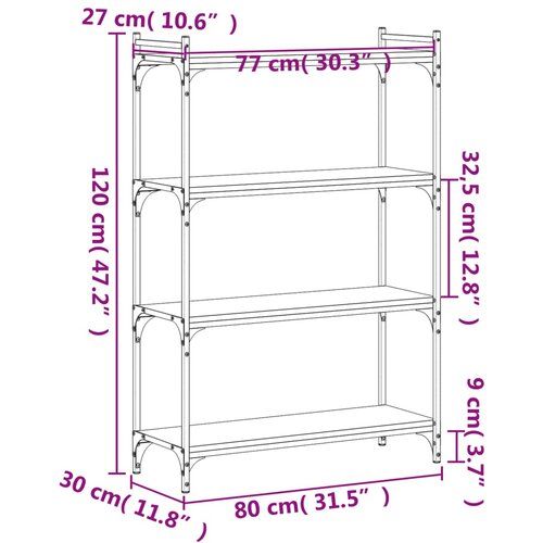  Regal za knjige 4 razine smeđa boja hrasta 80x30x120 cm drveni Slike
