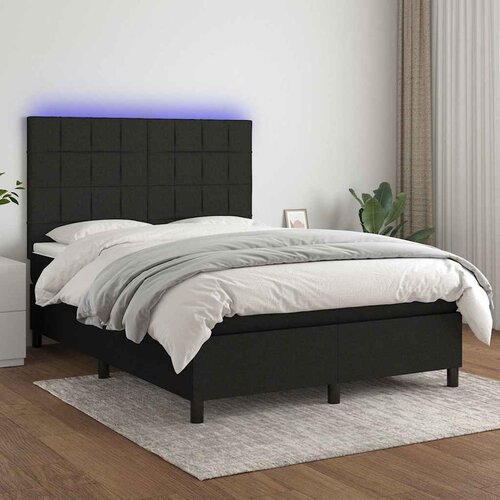  Krevet box spring s madracem LED crni 140x200 cm od tkanine Cijene