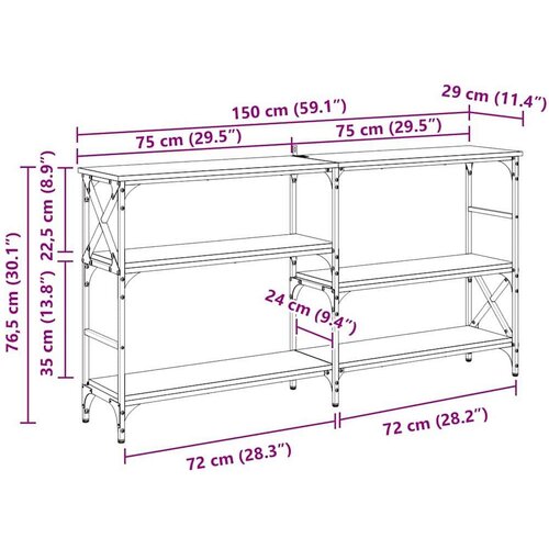 VidaXL Konzolni stol s policom hrast artisan 150 x 29 x 76.5 cm Slike