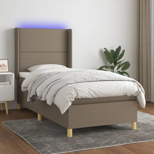 vidaXL Box spring postelja z vzmetnico LED taupe 90x190 cm blago
