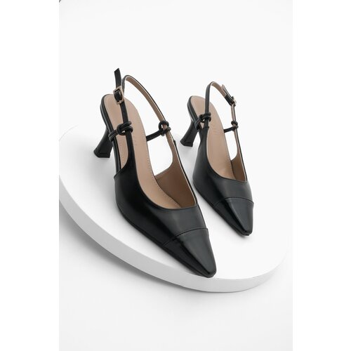 Marjin Women's Stiletto Pointed Toe Open Back Thin Heel Heel Shoes Lenes Black Slike