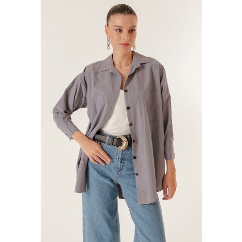 By Saygı One Pocket Oversized Shirt with Front and Back Buttons Slike