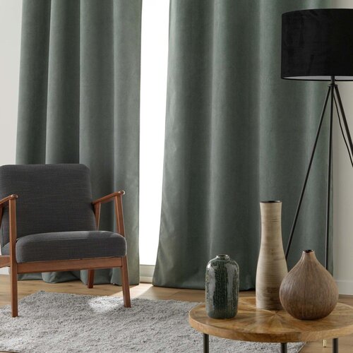Douceur d int&amp;eacute;rieur Kaki zelena zavjesa od samta 140x260 cm Olympe &amp;ndash; Slike