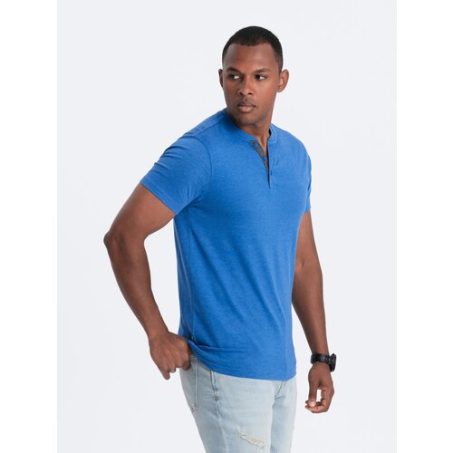 Ombre Men's t-shirt with round henley neckline - blue Cene