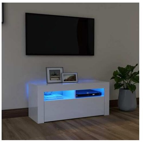  TV omarica z LED lučkami visok sijaj bela 90x35x40 cm Cene