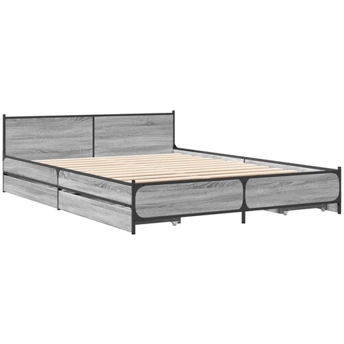 VidaXL Posteljni okvir s predali siva sonoma 150x200 cm inženirski les, (21128402) Slike