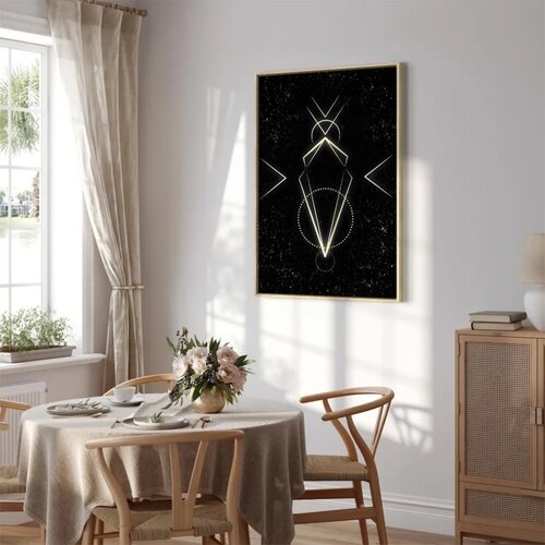  Slika - Symmetry of Shapes (1-part) - Graphic Motif in Black Shade 80x120 U prirodnom drvenom okviru Slike