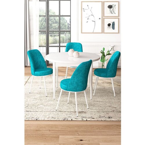Hanah home Tor - White, Turquoise WhiteTurquoise Dining Table & Chairs Set (5 Pieces) Cene