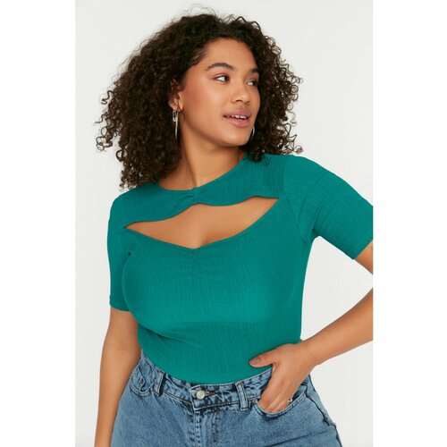 Trendyol Curve Emerald Green Cutout Detailed Knitted Blouse Slike