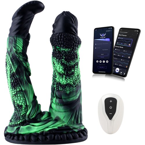 HiSmith WDA039-M-F Wildolo Glow-in-the-dark Liquid Silicone Double Dildo with App 22.7cm Black-Green Slike