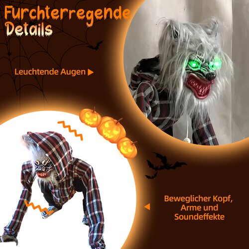 SHX Figura živali Volk sedeci volcji in glava roke animiran Halloween dekoracija Slike