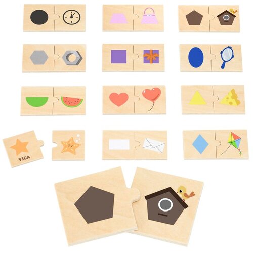Viga puzzle set koji kombinira oblike i predmete Slike