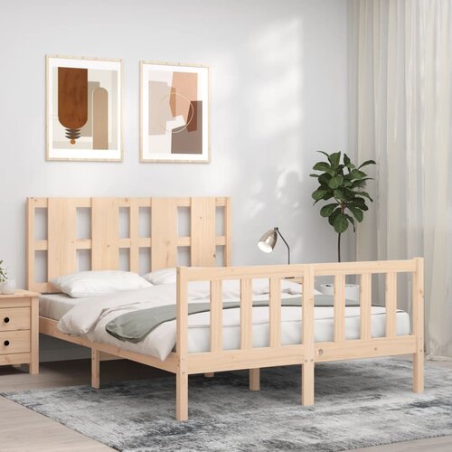 The Living Store Posteljni okvir z vzglavjem 120x200 cm trden les - Posteljni Okvir, (21523860) Slike
