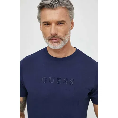 Guess Pamučna majica za muškarce, boja: tamno plava, s aplikacijom