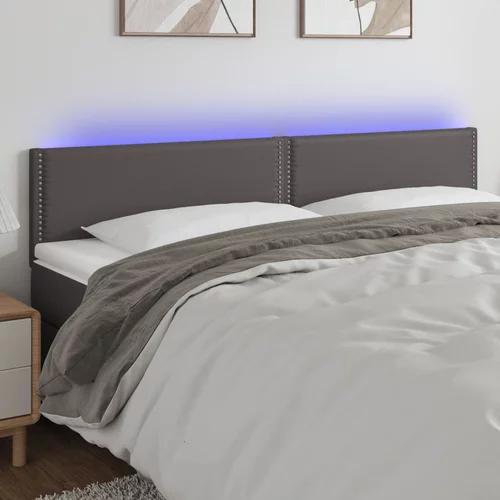 vidaXL LED posteljno vzglavje sivo 200x5x78/88 cm umetno usnje