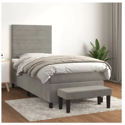 vidaXL Box spring postelja z vzmetnico svetlo siva 90x200 cm