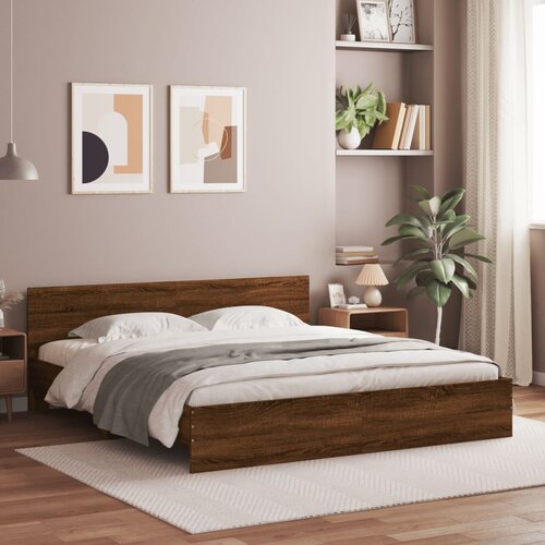  Okvir za krevet s uzglavljem i LED boja smeđeg hrasta 200x200cm Slike