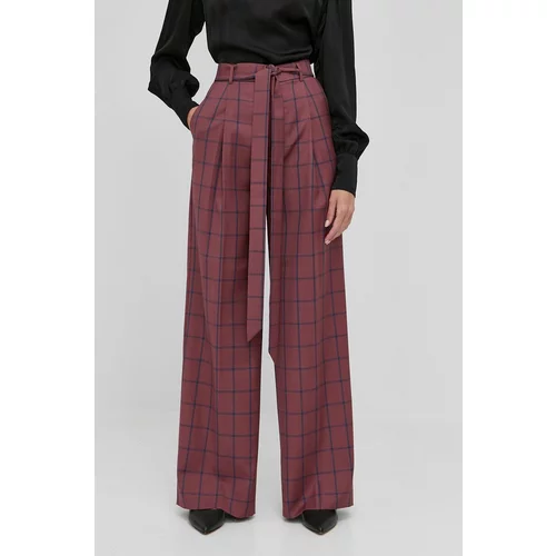 Custommade Vunene hlače za žene, boja: bordo, široke, visoki struk