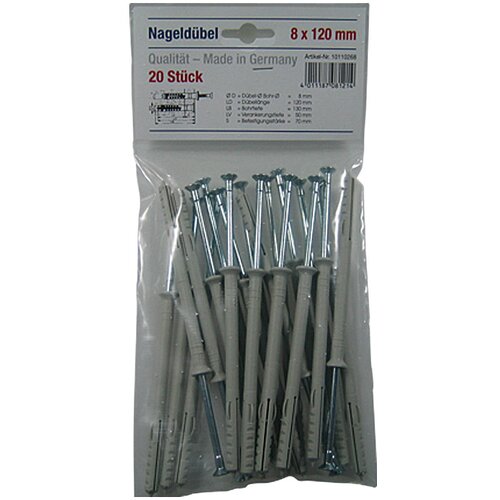 Komplet udarna tipla (Promjer tiple: 8 mm, Duljina tiple: 120 mm, 20 Kom., Najlon) Cijene