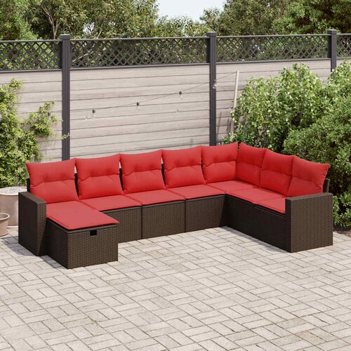  8-dijelni set vrtnih sofa s jastucima smeđi od poliratana Slike