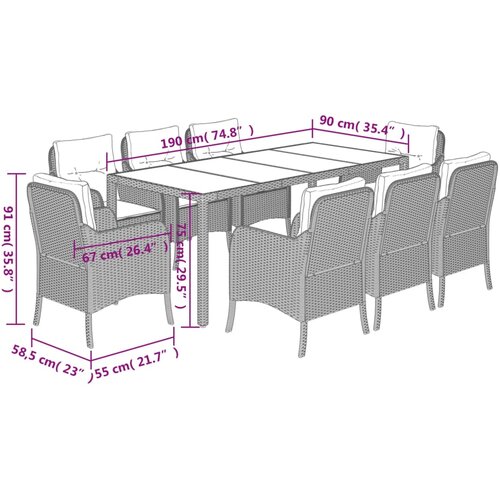  9-dijelni vrtni blagovaonski set sivi od poliratana Siva 190 cm table length Slike