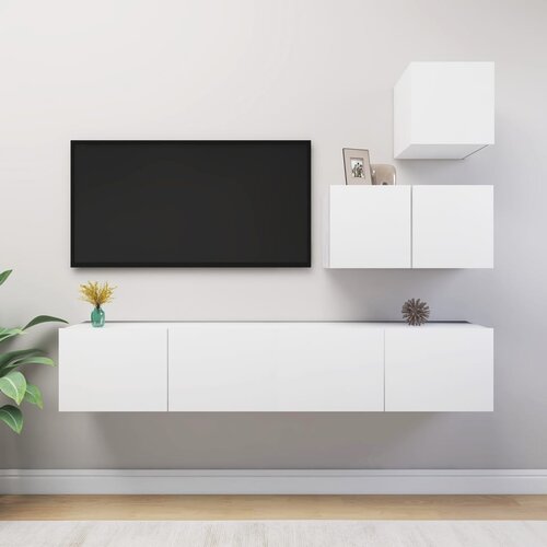 The Living Store Komplet TV omaric 4-delni bela iverna plo&amp;scaron;ča - Komplet TV Omaric, (21374622) Slike