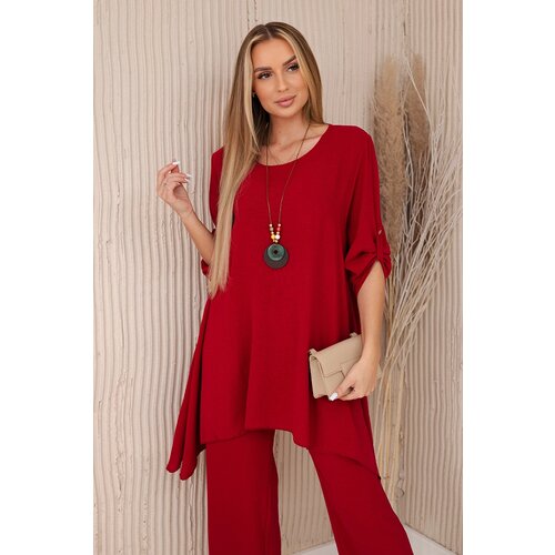 Kesi Włoski Włoski Set of blouse + pants with pendant burgundy Slike