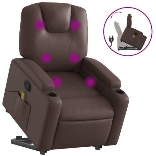 Maison Chic masažni naslanjač - Relax naslanjač s funkcijo vstajanja rjavo umetno usnje, (22061071) Cene
