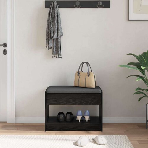  Klupa za hodnik s jastukom s policom Crni Hrast 63 x 38 x 45 cm - Crni hrast 63 cm Slike