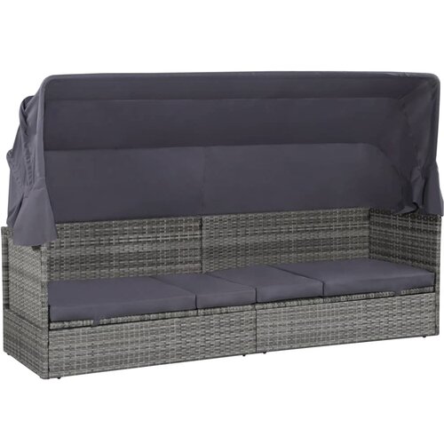 vidaXL Vrtna postelja s streho poli ratan 205x62 cm siva Cene