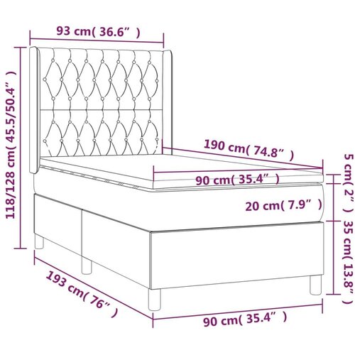  Krevet box spring s madracem LED smeđesivi 90x190 cm tkanina Slike